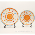 Orange Blumengeschirr Set Handdruck Dinnerset